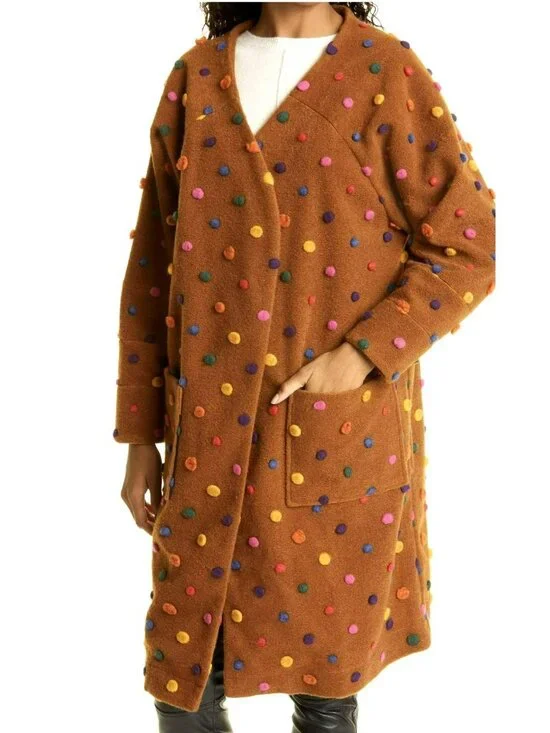 Farm Rio Caramel Polka Dot Rainbow Long Cardigan Sweater Jacket Medium NEW - Picture 2 of 9